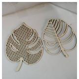 2 Pcs Wooden Rattan Palm Tree Wall Decor Monstera Leaf Wooden Boho Art Tropical Plant Rattan Wall Decor for Home Bathroom(Wood Color). A  LITTLE  DIRTY. - Retail: $10