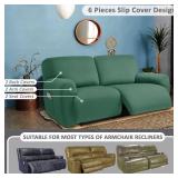 Squared Jacquard Design Extra Wide 75 - 100", Reclining 2 Seater Sofa, Extra Wide 6-Piece Reclining Loveseat Slipcover, Reclining Sofa Covers, Thick, Soft, Washable (Retro Green) - Retail: $35"