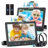 Car DVD Player Dual Screen with Headrest Mount, DESOBRY 10.5 Portable DVD Player for Car with Suction-Type Disc in, Play a Same or Two Different Movies, Support 1080P Video, HDMI Input, USB/SD Reader 