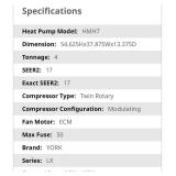 York 4-Ton Split-System Heat Pump Model HMH72B481S New