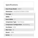 York 5-Ton Split-System Heat Pump Model HMH72B601S New