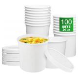 Disposable Paper Soup Cups - 100 Sets 26oz Large To Go Soup Bowls with Vented Lids - Hot & Cold Friendly - Take Out Food Storage Containers for Dining, Catering, Events and Party