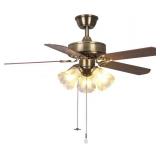 42 Inch Indoor Ceiling Fan with Pull-Chain and Three LED Light Bulbs Base, Traditional 3-Speeds Reversible Blades Ceiling Fan (Antique)