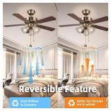 42 Inch Indoor Ceiling Fan with Pull-Chain and Three LED Light Bulbs Base, Traditional 3-Speeds Reversible Blades Ceiling Fan (Antique)