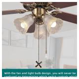 42 Inch Indoor Ceiling Fan with Pull-Chain and Three LED Light Bulbs Base, Traditional 3-Speeds Reversible Blades Ceiling Fan (Antique)