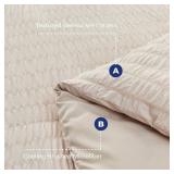 HYMOKEGE Beige Queen Comforter Set Seersucker 7 Pieces, All Season Luxury Bed in a Bag for Bedroom, Bedding Set with Comforters, Sheets, Pillowcases & Shams