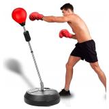 Reflex Punching Bag with Stand - Adjustable Height for Adults & Teens - Includes Boxing Gloves & Speed Bag - Sturdy Base for Fitness, Stress Relief & Home Training