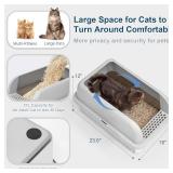 Enclosed Stainless Steel Cat Litter Box with Lid Extra Large Litter Box for Big Cats XL Metal Litter Pan Tray with High Wall Sides Enclosure, Non-Sticky, Anti-Leakage, Easy Cleaning