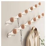 Coat Rack Wall Mount,White Wall Hooks Adhesive & Screw in,Anti-Tear Wooden Ball Hook Rail, Heavy Duty Metal Coat Hanger Wall Mount for Entryway, Bathroom, Bedroom, Kitchen 1PACK(6-tri Hooks)