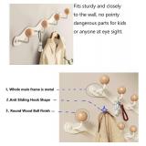 Coat Rack Wall Mount,White Wall Hooks Adhesive & Screw in,Anti-Tear Wooden Ball Hook Rail, Heavy Duty Metal Coat Hanger Wall Mount for Entryway, Bathroom, Bedroom, Kitchen 1PACK(6-tri Hooks)