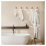 Coat Rack Wall Mount,White Wall Hooks Adhesive & Screw in,Anti-Tear Wooden Ball Hook Rail, Heavy Duty Metal Coat Hanger Wall Mount for Entryway, Bathroom, Bedroom, Kitchen 1PACK(6-tri Hooks)