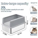 Stainless Steel Cat Litter Box with Lid,XL,19.7 L x 13.8 W x 11.8 H Deep,Large Metal Litter Box with High Side,for Small and Large Cats,Anti-Leakage Non-Sticky Easy Cleaning Include Litter Scoop