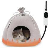 FHTONGE 2 in 1 Heated Cat Bed Cave with Timer Temp Adjustment, Thermal Enclosed Kitten Bed Hideaway Machine Washable, Self-Warming Cozy Pet Nest Covered Beds for Indoor Kitten Old Cat Puppy Small Dog