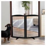 ZJSF Freestanding Dog Fence Indoor, Foldable Dog Gate for Doorways, Stairs or Hallways, Sturdy Wood Extra Wide Pet Gate with Support Feet for The House, Black, 32 "Height-2 Panels