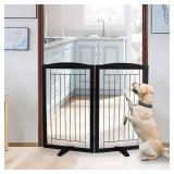 ZJSF Freestanding Dog Fence Indoor, Foldable Dog Gate for Doorways, Stairs or Hallways, Sturdy Wood Extra Wide Pet Gate with Support Feet for The House, Black, 32 "Height-2 Panels