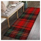 Area Runner Rug 2x6 Ft Black Green Red and White Tartan Plaid Seamless Flannel Shirt Tartan Non Skid Floor Mat for Living Room Kids Room Bedroom Kitchen Floor Hallways Carpet Throw Rugs