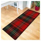 Area Runner Rug 2x6 Ft Black Green Red and White Tartan Plaid Seamless Flannel Shirt Tartan Non Skid Floor Mat for Living Room Kids Room Bedroom Kitchen Floor Hallways Carpet Throw Rugs