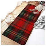 Area Runner Rug 2x6 Ft Black Green Red and White Tartan Plaid Seamless Flannel Shirt Tartan Non Skid Floor Mat for Living Room Kids Room Bedroom Kitchen Floor Hallways Carpet Throw Rugs