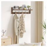 AMBIRD 28.9 Inch Length Shelf with Hooks Entryway Coat Rack Wall Mount Wood Coat Hooks with Shelf Wall-Mounted Coat Hook Rack with 5 Dual Hooks for Bathroom, Living Room, Bedroom (Brown)