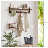 AMBIRD 28.9 Inch Length Shelf with Hooks Entryway Coat Rack Wall Mount Wood Coat Hooks with Shelf Wall-Mounted Coat Hook Rack with 5 Dual Hooks for Bathroom, Living Room, Bedroom (Brown)