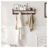 AMBIRD 28.9 Inch Length Shelf with Hooks Entryway Coat Rack Wall Mount Wood Coat Hooks with Shelf Wall-Mounted Coat Hook Rack with 5 Dual Hooks for Bathroom, Living Room, Bedroom (Brown)