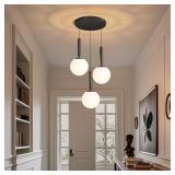 Retails for $149! Modern White Glass Chandelier Cluster Pendants Lights for Kitchen Island Mid Century Globe Hanging Lighting Fixture Living Room Dining Room Bedroom E26 Bulbs Black