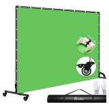 7x10ft Green Screen Backdrop with Stand,Movable Backdrop Stand with Wheels Greenscreen Background for Streaming,Studio Video Recording,Zoom Meeting,Party