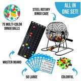 Regal Bingo Deluxe Game Set for Adults and Kids - Includes 8 Inch Wheel Cage, 75 Balls, Master Board, 50 Cards and Colorful Chips - Fun Family Game Night