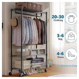 Heavy Duty Rolling Garment Rack 3 Tiers Adjustable Wire Shelving Clothes Rack with Rods and Side Hooks,Storage Closet Clothing Rack with Wheels Black 15.7" D x 29.5" W x 74.5" H