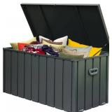 Retails for $153! Domi Outdoor Storage Deck Box 120 Gallon, Waterproof Lockable Steel Outdoor Storage Container for Outside Cushions, Garden Tools and Pools Equipment, Gray