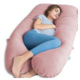 QUEEN ROSE Pregnancy Pillows for Sleeping, Cooling U Shaped Body Pillow, Maternity Pillow for Pregnant Women with Silky Soft Cover, Pink