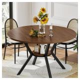 Retails for $140! 42" Round Dining Table for 4, Farmhouse Kitchen Table with Storage, Space Saving Circle Dinner Table, Rustic Wood Kitchen & Dining Room Tables with Metal Legs for Kitchen, Living Roo