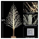 5FT Lighted Birch Tree with Twinkle Lights, 560 LED Warm White Lights with Timer, LED Lighted Christmas Tree for Indoor Outdoor Home Room Wedding Party Christmas Decorations