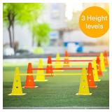 Bramble - Speed Agility Training Hurdles Set with 3 Height Levels, 12 Cones 15" & 6 Training Poles 40", Exercise Jumping Hurdles for Kids, Football Agility Poles, Dog Training Agility Equipment