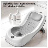 Baby Bath Support, Foldable Newborn Bathtub with Thermometer Infant Non Slip Base Quick Drying Bath Support Safety and Comfort Portable Sink Bathtub for Infants to Toddler (Gray)