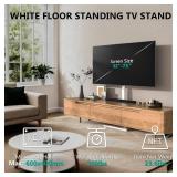 WALI Floor TV Stand with Power Outlet, Tall TV Stand Mount for 32-75 inch TVs up to 110 lbs, Swivel and Height Adjustable TV Stands with Wood Base for Bedroom, Office(TVDVD-7PW), White