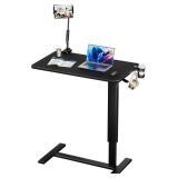 Adjustable Overbed Bedside Table with Wheels(31.2" W), Hospital Bed Table Over The Bed, Mobile Standing Desk Rolling Computer Cart, Laptop Desk with Cup Holder, Phone & Tablet Holder