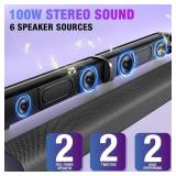 Sound Bar, 100W Sound Bar for Smart TV, Bluetooth 5.3 Soundbar, 2 in 1 Detachable Home Speaker Bass Effect, Home Theater Surround Sound, ARC/Optical/AUX/USB Connections, for TV/PC/Projectors