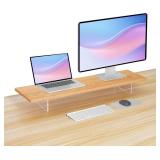 Wood Monitor Stand Riser with Acrylic Legs, Computer Screen Stand Desk Organizer, 31.5 x 7.9 x 3.1 inch, Hold up to 66 lbs (Natural, 31.5" 7.9" 3.1")