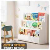 SpaceAid 3-Tier Scalloped Bookshelf, Montessori Bookcase for Toddlers, Wooden Book Shelf Organizer Display Furniture for Kids Rooms, Playroom, Nursery and Classroom, White