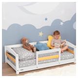 Retails for $150! Ocodile Toddler Bed with Rails | Low Montessori Floor Bed Frame for Kids | Standard Crib Size Wooden Frame for Independent Toddlers 1-3 - White
