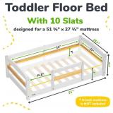 Retails for $150! Ocodile Toddler Bed with Rails | Low Montessori Floor Bed Frame for Kids | Standard Crib Size Wooden Frame for Independent Toddlers 1-3 - White