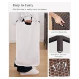 Laundry Hamper with Lid, 112 L Handwoven Rattan Wicker Laundry Basket, 2 Removable Liner Bags Metal Heightened Feet, 6 Mesh Bags, 2 Section Large Clothes Hamper for Bathroom Bedroom, Brown