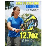 Retails for $107! Padel Racket Palas de Padel raqueta Lightweight for Women Female Players Teardrop Shape, Soft EVA Core, Fiberglass Surface, Beginner to Intermediate Arm Friendly All Round Racquet 38