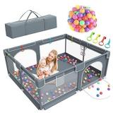 Baby Playpen, 79" X 63" Large Baby Playard Playpen for Babies and Toddlers, Play Pens for Indoor & Outdoor with 50 Ocean Balls, Anti-Fall Sturdy Safety Play Pen Play Yard with Soft Breathable Mesh