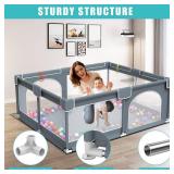 Baby Playpen, 79" X 63" Large Baby Playard Playpen for Babies and Toddlers, Play Pens for Indoor & Outdoor with 50 Ocean Balls, Anti-Fall Sturdy Safety Play Pen Play Yard with Soft Breathable Mesh