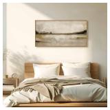 KAIRNE Large Abstract Mountain Lake Wall Art Set, Neutral Textured Canvas Wall Decor, Framed Nordic Tan Wall Painting, Nature Landscape Art Print for Bedroom, Living Room, Office - 20"x40"