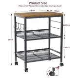 Kitchen Rolling Cart with Storage, 3 Tier Microwave Stand on Lockable Wheels, Small Utility Cart, Coffee bar&Tea Table, Organizer Shelves for Kitchen, Office, Living Room