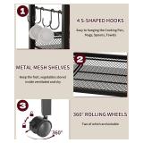 Kitchen Rolling Cart with Storage, 3 Tier Microwave Stand on Lockable Wheels, Small Utility Cart, Coffee bar&Tea Table, Organizer Shelves for Kitchen, Office, Living Room