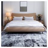 Rugcomf 8x10 Area Rug Washable Boho Rug Soft Non-Slip Non-Shedding Faux Wool Vintage Rug for Living Room, Farmhouse, Dining Room, Indoor, Kids Playroom, Grey and Black